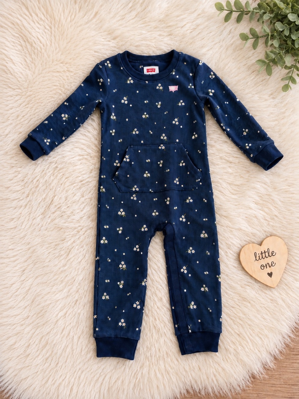 Levi’s Baby Floral Waffle Knit Romper Navy 24M